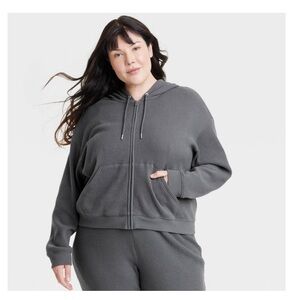 Auden Gray Thermal Zip-Up Hoodie. 1X